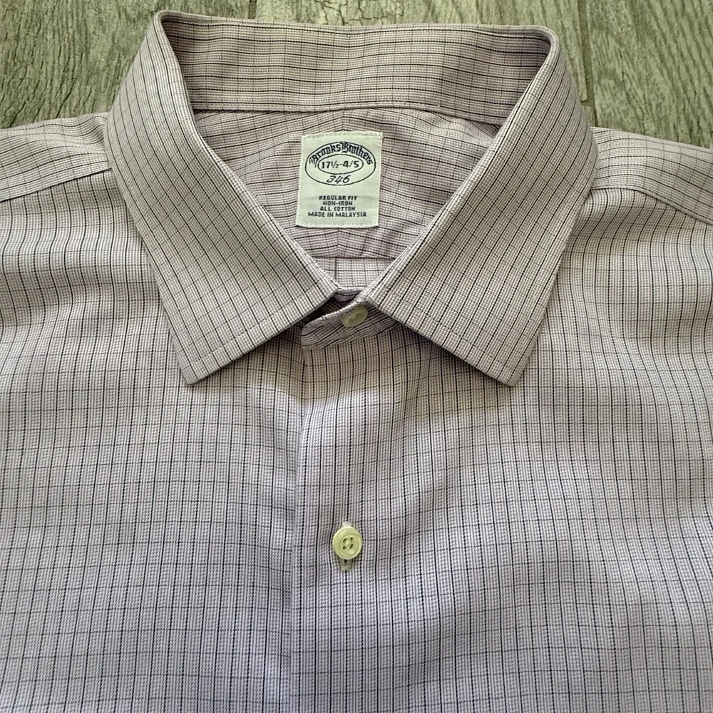 Brooks Brothers Men's Regular Fit Non-Iron Button-Up Shirt 17-4/5 Lavender Plaid